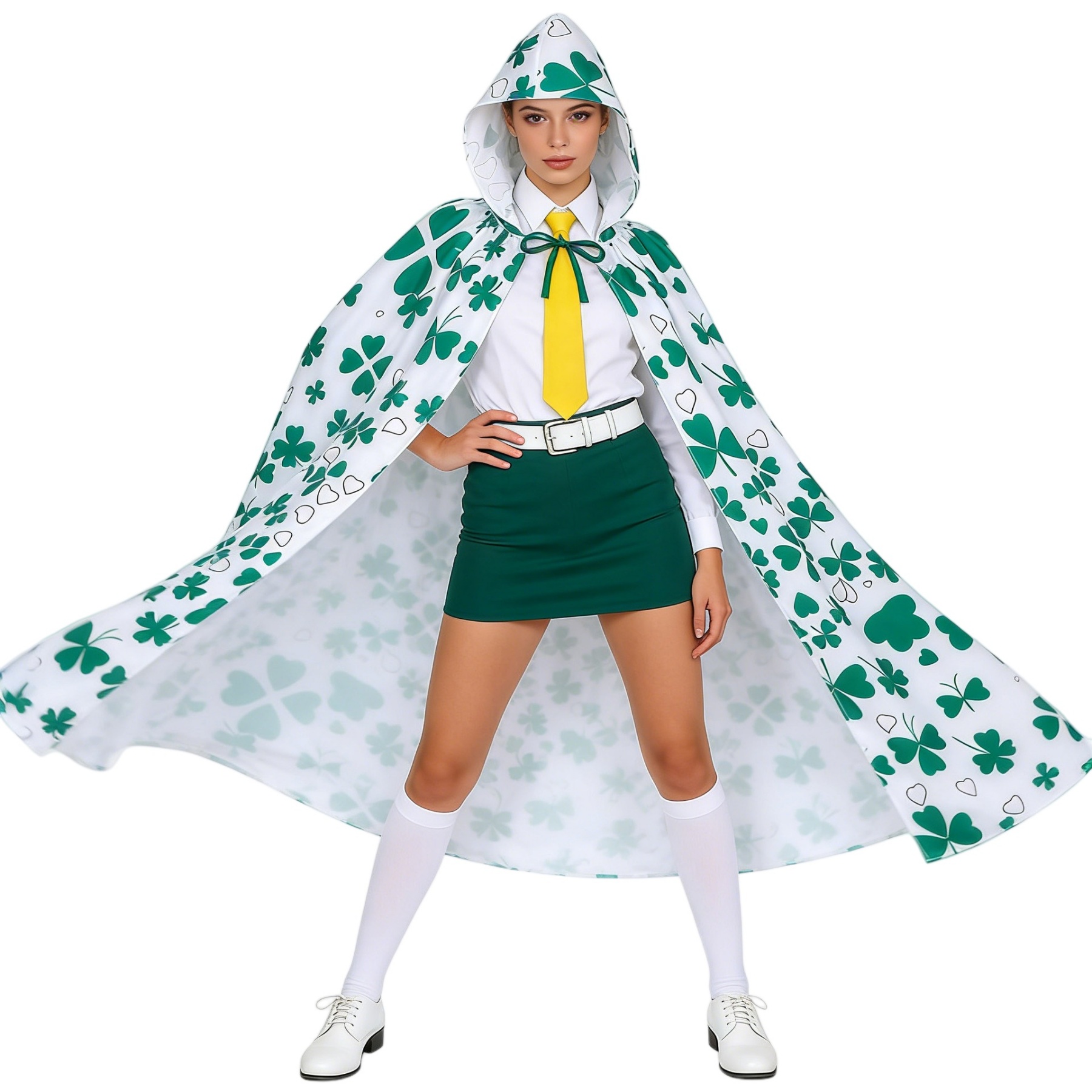 2026 New Arrival Unisex St. Patricks Day Hooded Cloak Shamrock Print Long Cape